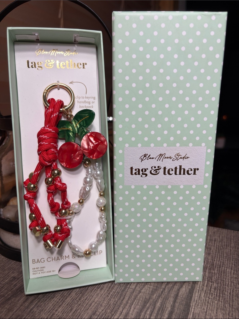 🍄5 for $35🍄 Blue Moon Studio Tag & Tether Red Cherry Bag Charm/Keychain